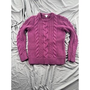 L.L. Bean Double L‎ Sweater Womens Medium Purple Cotton Cable Knit Crew Neck